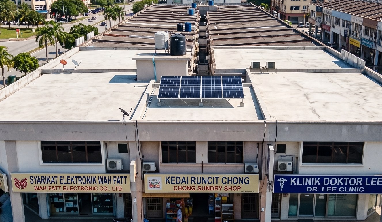 Commercial shophouses with rooftop solar panels
